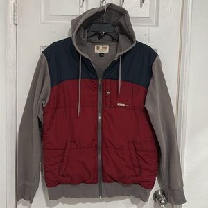 Vintage VOLCOM  Dark Red with Navy and Gray Jacket with Hood For Men Size L